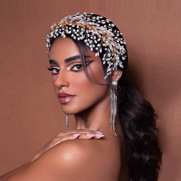 BRIDELLA BHP322 Golden Bridal Tiara  Crown Wedding Headband Hair Jewelry main image 8